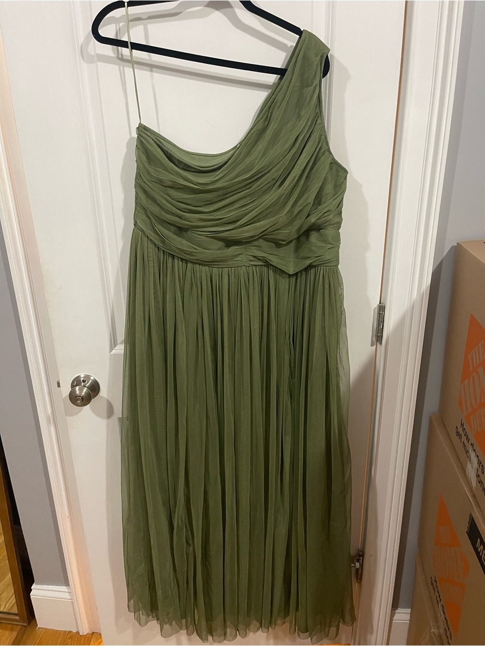 Olive Green One-Shoulder Evening Dress
